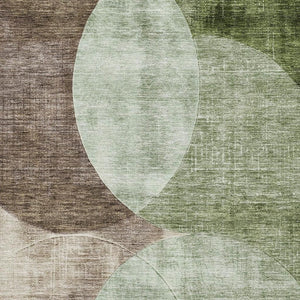 HomeRoots 8' X 10' Artichoke Green and Beige Geometric Area Rug – Washable, Stain-Resistant, UV Protected! 686250