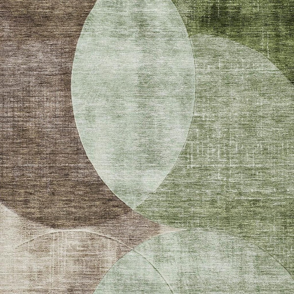 HomeRoots 8' X 10' Artichoke Green and Beige Geometric Area Rug – Washable, Stain-Resistant, UV Protected! 686250