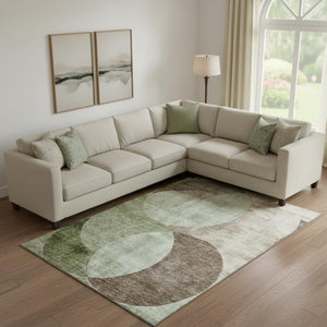 HomeRoots 9' X 12' Artichoke Green Geometric Area Rug - Washable, UV Protected, Durable for Family Spaces 686251