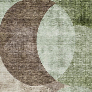 HomeRoots 9' X 12' Artichoke Green Geometric Area Rug - Washable, UV Protected, Durable for Family Spaces 686251
