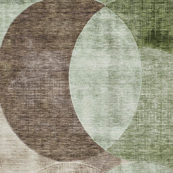 HomeRoots 9' X 12' Artichoke Green Geometric Area Rug - Washable, UV Protected, Durable for Family Spaces 686251