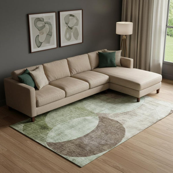 HomeRoots 10' Geometric Washable Area Rug in Artichoke Green, Brown & Beige - UV Protected & Stain Resistant 686252
