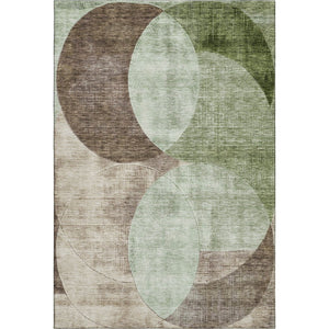 HomeRoots 10' Geometric Washable Area Rug in Artichoke Green, Brown & Beige - UV Protected & Stain Resistant 686252