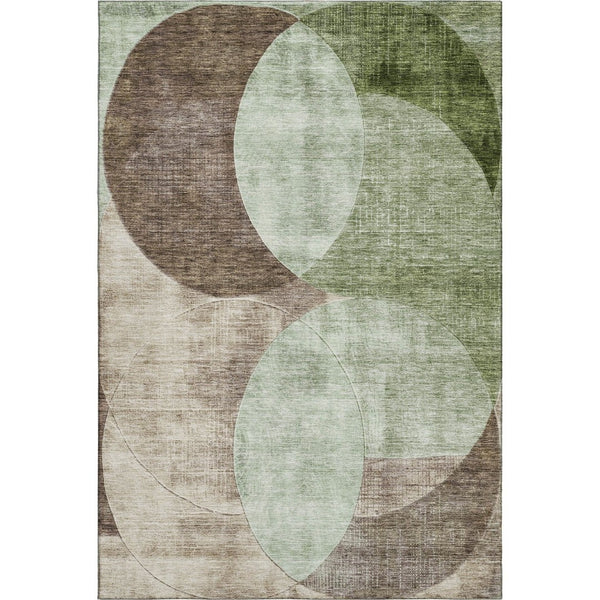HomeRoots 10' Geometric Washable Area Rug in Artichoke Green, Brown & Beige - UV Protected & Stain Resistant 686252