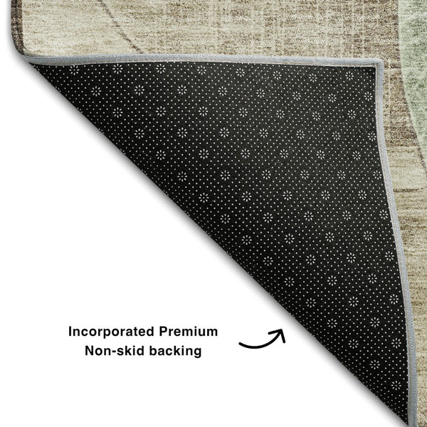 HomeRoots 10' Geometric Washable Area Rug in Artichoke Green, Brown & Beige - UV Protected & Stain Resistant 686252