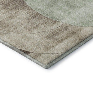 HomeRoots 10' Geometric Washable Area Rug in Artichoke Green, Brown & Beige - UV Protected & Stain Resistant 686252