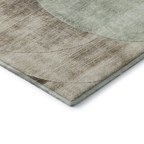 HomeRoots 10' Geometric Washable Area Rug in Artichoke Green, Brown & Beige - UV Protected & Stain Resistant 686252