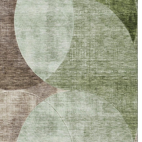 HomeRoots 10' Geometric Washable Area Rug in Artichoke Green, Brown & Beige - UV Protected & Stain Resistant 686252