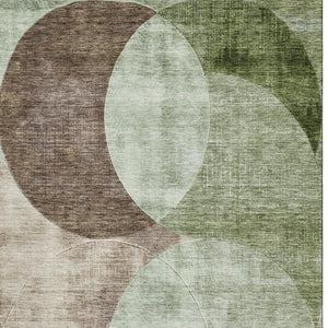 HomeRoots 10' Geometric Washable Area Rug in Artichoke Green, Brown & Beige - UV Protected & Stain Resistant 686252