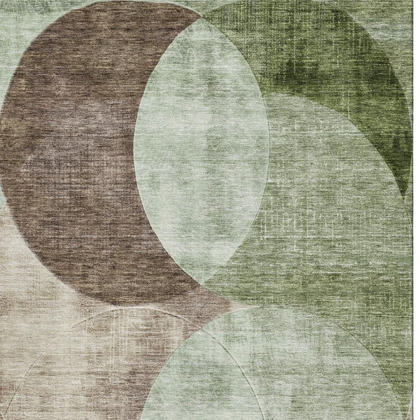 HomeRoots 10' Geometric Washable Area Rug in Artichoke Green, Brown & Beige - UV Protected & Stain Resistant 686252