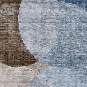HomeRoots 5' Stylish Geometric Area Rug in Denim Blue, Brown & Beige - Washable, UV Protected & Durable Design 686254