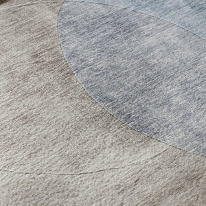 HomeRoots 8' Stylish Washable Round Rug with Geometric Design in Denim Blue, Brown & Beige - UV Protected! 686255
