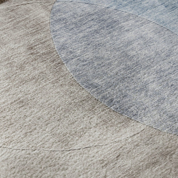 HomeRoots 8' Stylish Washable Round Rug with Geometric Design in Denim Blue, Brown & Beige - UV Protected! 686255