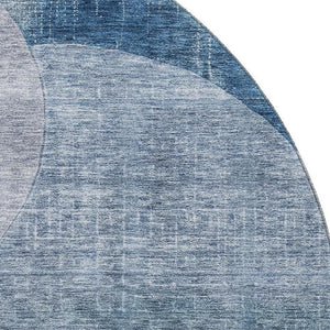 HomeRoots 8' Stylish Washable Round Rug with Geometric Design in Denim Blue, Brown & Beige - UV Protected! 686255