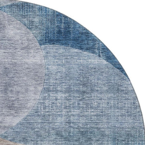 HomeRoots 8' Stylish Washable Round Rug with Geometric Design in Denim Blue, Brown & Beige - UV Protected! 686255