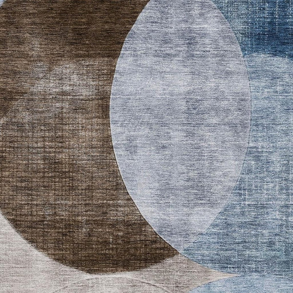 HomeRoots 8' X 10' Washable Geometric Area Rug in Denim Blue, Brown & Beige – Stain Resistant & UV Protected 686256
