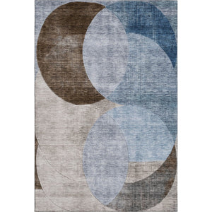 HomeRoots 9' X 12' Geometric Area Rug in Denim Blue, Brown & Beige - Washable, UV-Protected & Durable Design 686257