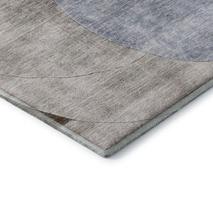 HomeRoots 9' X 12' Geometric Area Rug in Denim Blue, Brown & Beige - Washable, UV-Protected & Durable Design 686257