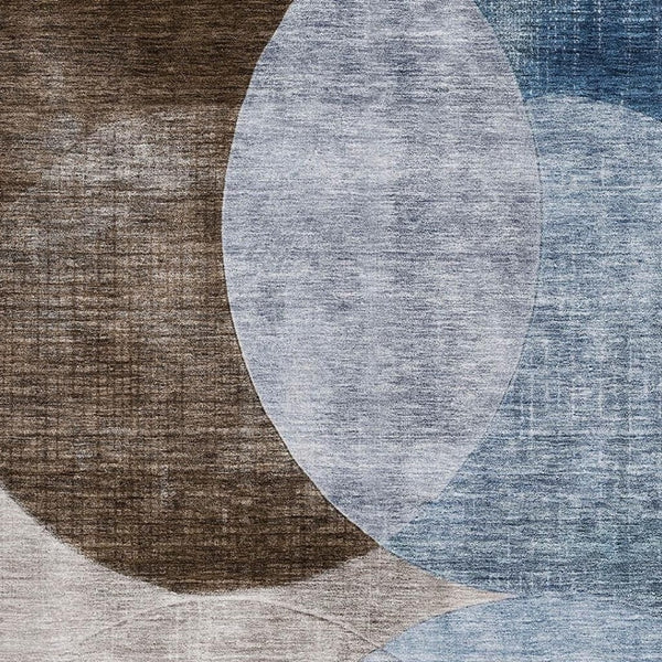 HomeRoots 9' X 12' Geometric Area Rug in Denim Blue, Brown & Beige - Washable, UV-Protected & Durable Design 686257