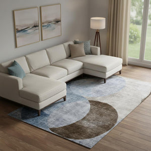 HomeRoots 10' Washable Geometric Area Rug in Denim Blue & Beige - UV Protected, Family & Pet Friendly Decor! 686258