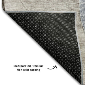 HomeRoots 10' Washable Geometric Area Rug in Denim Blue & Beige - UV Protected, Family & Pet Friendly Decor! 686258