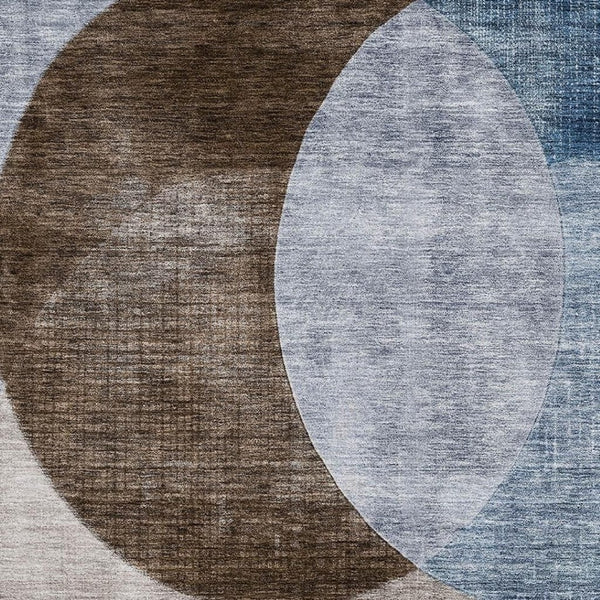 HomeRoots 10' Washable Geometric Area Rug in Denim Blue & Beige - UV Protected, Family & Pet Friendly Decor! 686258