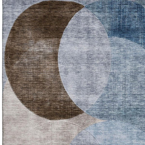 HomeRoots 10' Washable Geometric Area Rug in Denim Blue & Beige - UV Protected, Family & Pet Friendly Decor! 686258