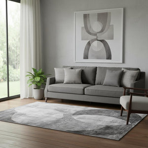HomeRoots 5' X 8' Gray and Silver Geometric Area Rug - Washable, UV Protected, Stylish & Durable for Homes 686260