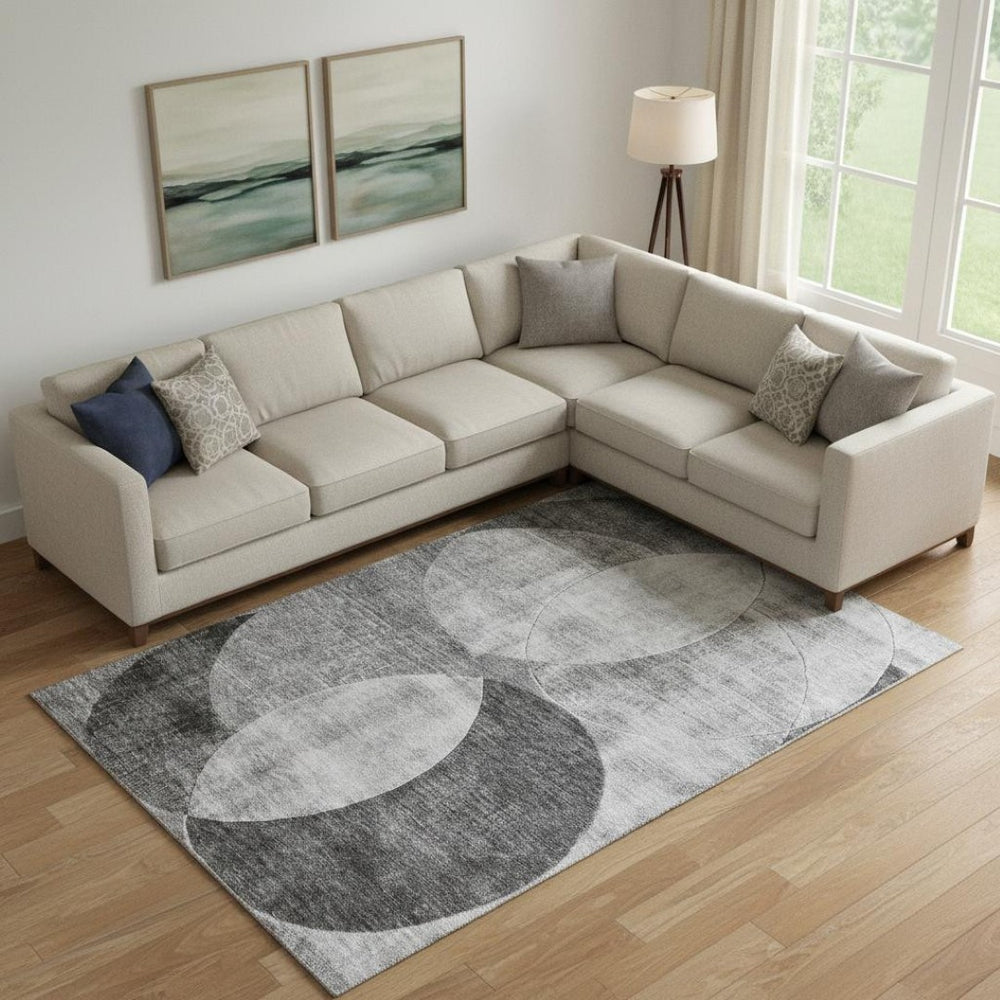 HomeRoots 9' X 12' Gray & Silver Geometric Area Rug - Washable, UV Protected, Stain Resistant for Busy Homes 686263