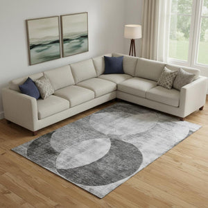 HomeRoots 10' Gray and Silver Geometric Washable Area Rug - Durable, UV-Protected, Perfect for High-Traffic Spaces 686264