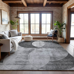 HomeRoots 10' Gray and Silver Geometric Washable Area Rug - Durable, UV-Protected, Perfect for High-Traffic Spaces 686264