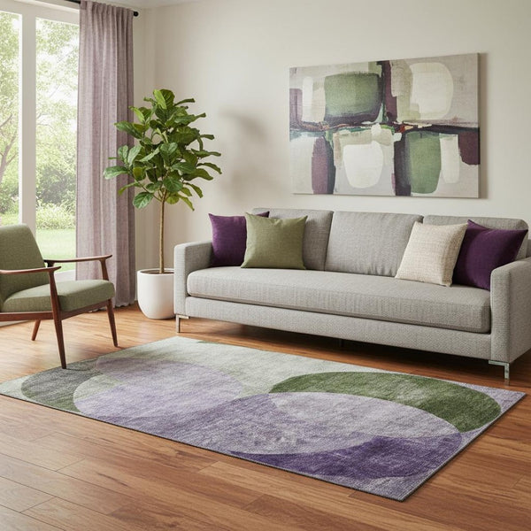 HomeRoots 5' X 8' Stylish Lavender & Green Geometric Area Rug – Washable, UV-Protected, Perfect for Homes! 686266