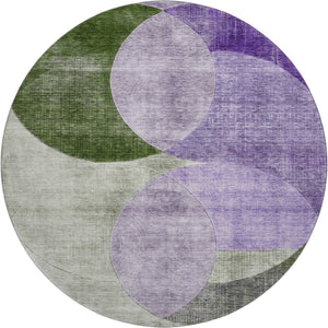 HomeRoots 8' Stylish Lavender and Green Geometric Round Rug - Washable, UV-Protected for High-Traffic Areas 686267
