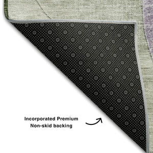 HomeRoots 8' Stylish Lavender and Green Geometric Round Rug - Washable, UV-Protected for High-Traffic Areas 686267