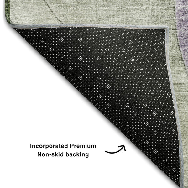 HomeRoots 8' Stylish Lavender and Green Geometric Round Rug - Washable, UV-Protected for High-Traffic Areas 686267