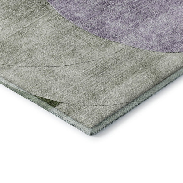 HomeRoots 8' Stylish Lavender and Green Geometric Round Rug - Washable, UV-Protected for High-Traffic Areas 686267