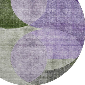 HomeRoots 8' Stylish Lavender and Green Geometric Round Rug - Washable, UV-Protected for High-Traffic Areas 686267