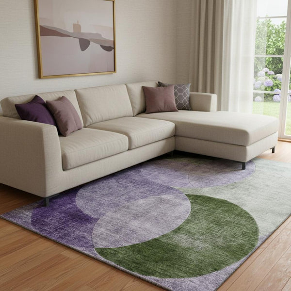 HomeRoots 8' X 10' Stylish Lavender & Green Geometric Washable Area Rug with UV Protection for Homes 686268