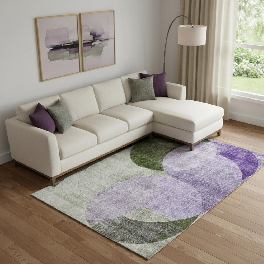 HomeRoots 9' X 12' Stylish Lavender & Green Geometric Area Rug - Washable, UV Protected, Perfect for Families 686269