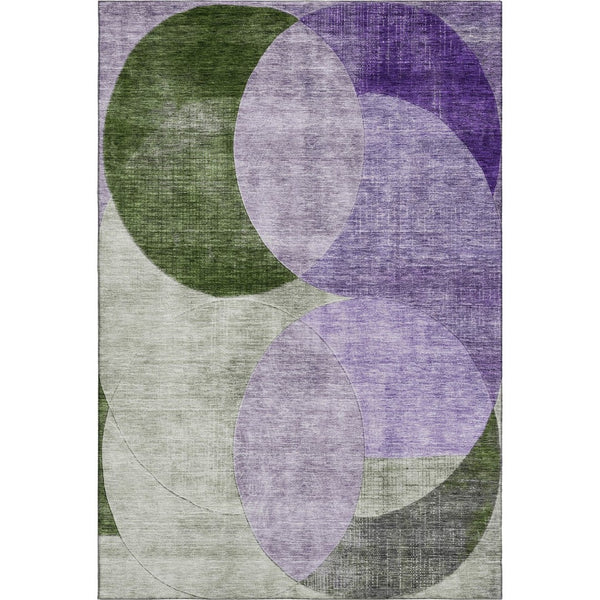 HomeRoots 9' X 12' Stylish Lavender & Green Geometric Area Rug - Washable, UV Protected, Perfect for Families 686269