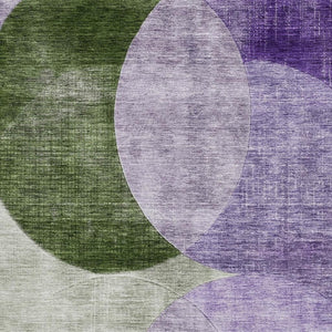 HomeRoots 9' X 12' Stylish Lavender & Green Geometric Area Rug - Washable, UV Protected, Perfect for Families 686269