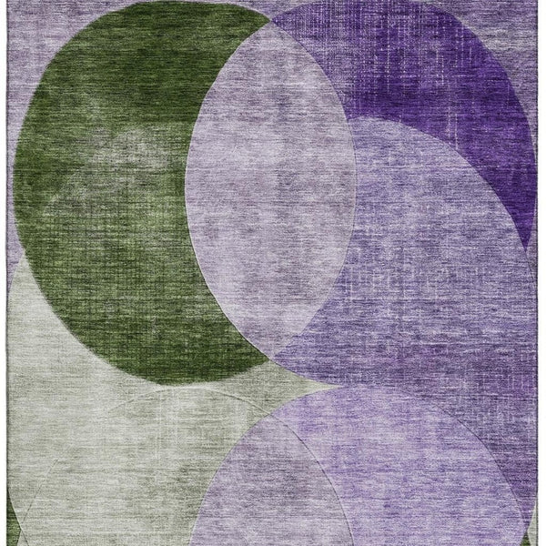 HomeRoots 9' X 12' Stylish Lavender & Green Geometric Area Rug - Washable, UV Protected, Perfect for Families 686269