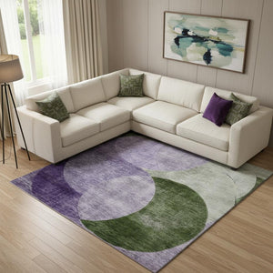HomeRoots 10' X 14' Lavender & Green Geometric Washable Area Rug - Durable, UV-Protected for Busy Homes! 686270