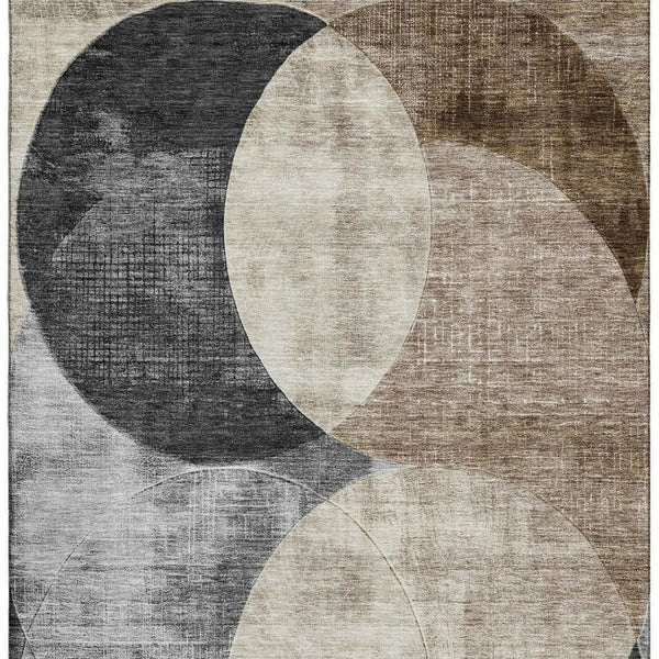 HomeRoots 8' X 10' Durable Pewter Brown & Beige Geometric Area Rug - Washable, UV Protected for High-Traffic Use 686274