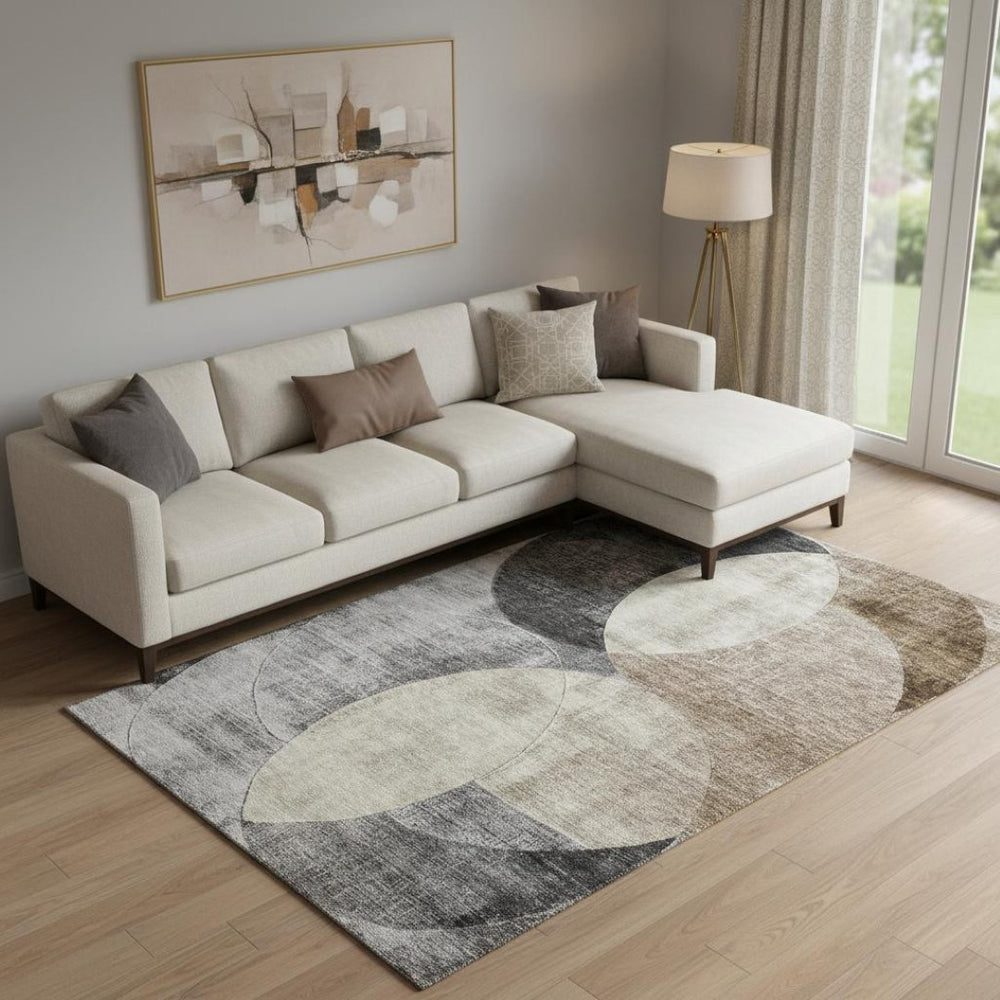 HomeRoots 9' X 12' Stylish Pewter Brown & Beige Geometric Washable Area Rug with UV Protection for Homes 686275