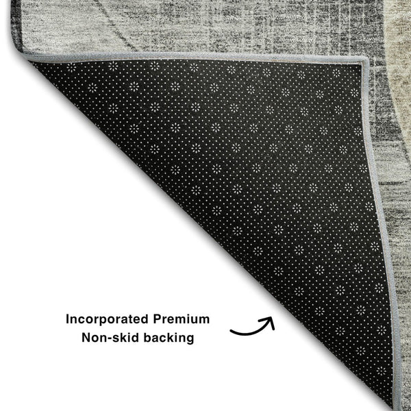 HomeRoots 9' X 12' Stylish Pewter Brown & Beige Geometric Washable Area Rug with UV Protection for Homes 686275