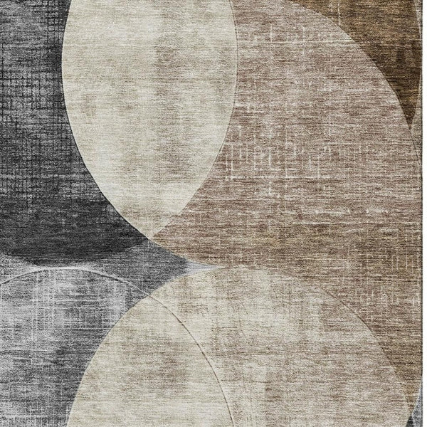 HomeRoots 9' X 12' Stylish Pewter Brown & Beige Geometric Washable Area Rug with UV Protection for Homes 686275