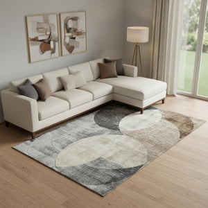 HomeRoots 10' X 14' Versatile Pewter Brown & Beige Geometric Washable Area Rug with UV Protection & Durability 686276