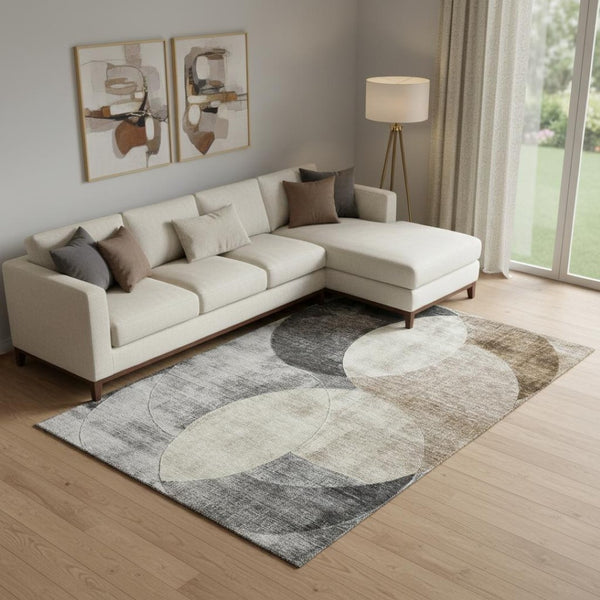 HomeRoots 10' X 14' Versatile Pewter Brown & Beige Geometric Washable Area Rug with UV Protection & Durability 686276