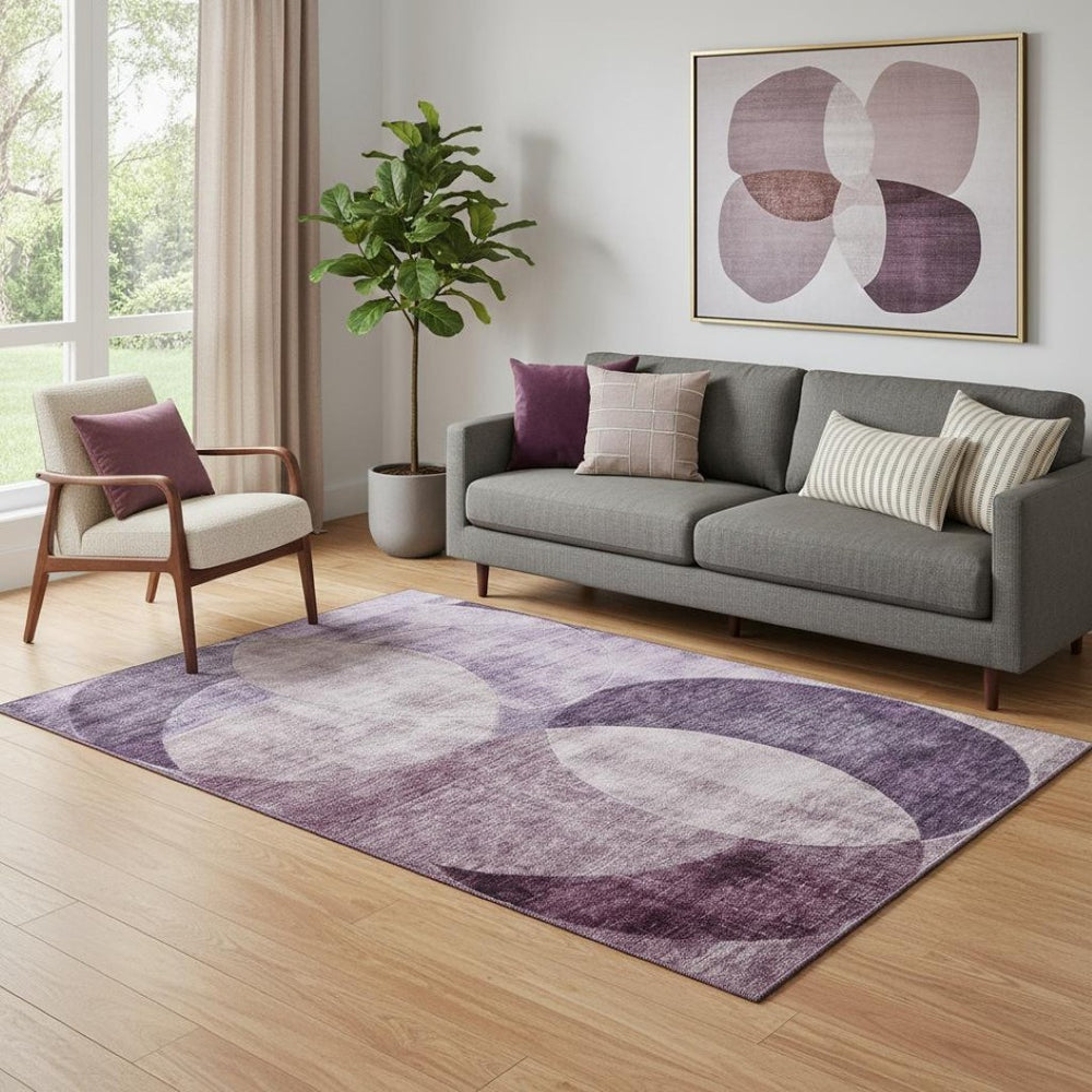 HomeRoots 5' X 8' Washable Purple Lilac & Mauve Geometric Area Rug with UV Protection for Modern Homes 686278